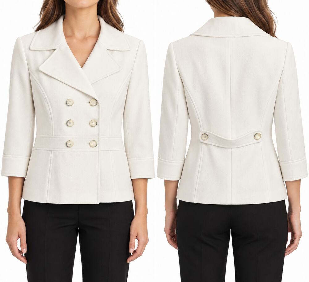 Isabella Suits Women's White Textured Double Breasted Blazer Size 12 3/4 Sleeve